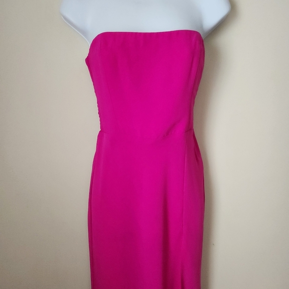 Amanda Uprichard | Mandy Strapless Side Slit Midi Dress in Hot Pink - Size S - Picture 3 of 11